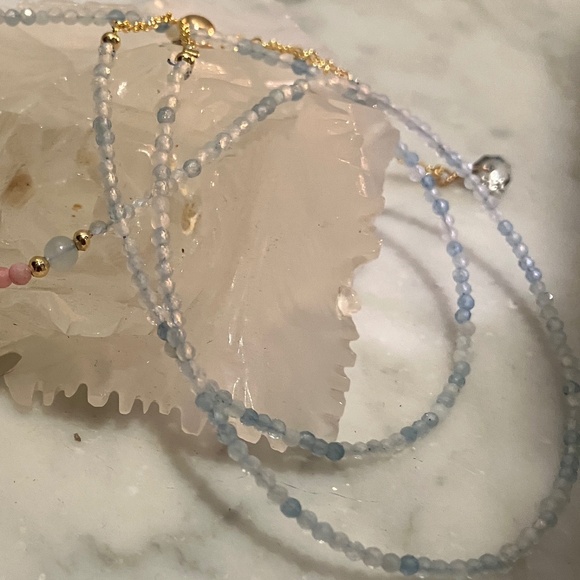 Aquamarine Pink Opal Adjustable Bracelet & Necklace Butterfly Charm - NWOT - Picture 8 of 14